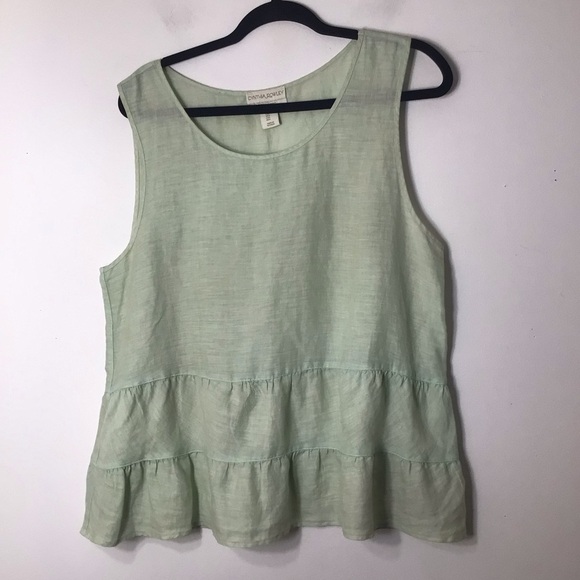 Cynthia Rowley linen top women green ruffle peplum sleeveless large feminine - Picture 1 of 5